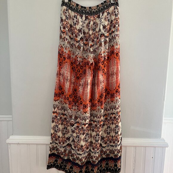 Babeau Multicolour Boho Ikat Print Flowy Wide-Leg Pants, Size Medium - Picture 5 of 10